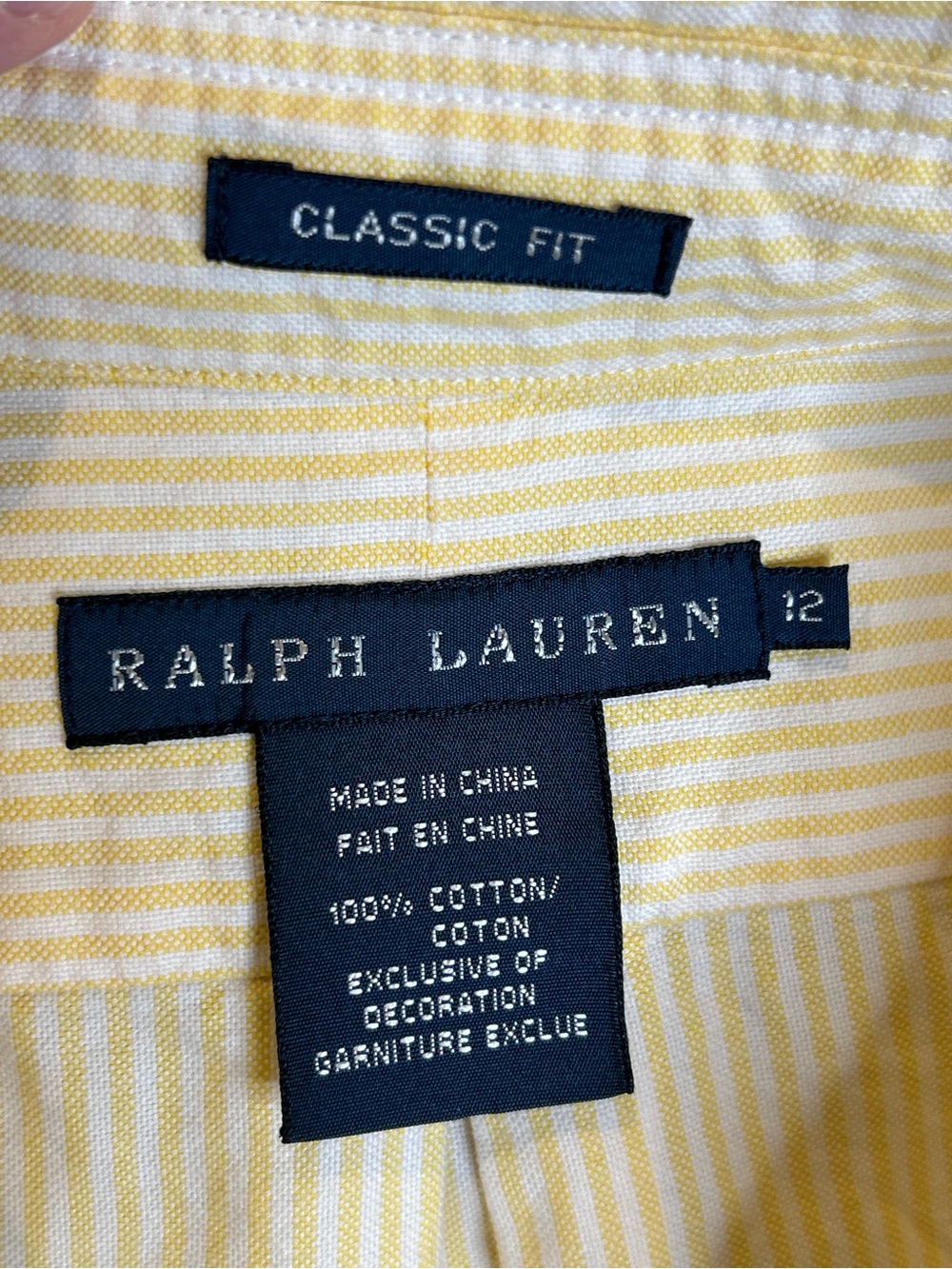 Ralph Lauren Classic Fit Yellow & White Stripe Oxford Button-Down Shirt Size 12 - Picture 8 of 9